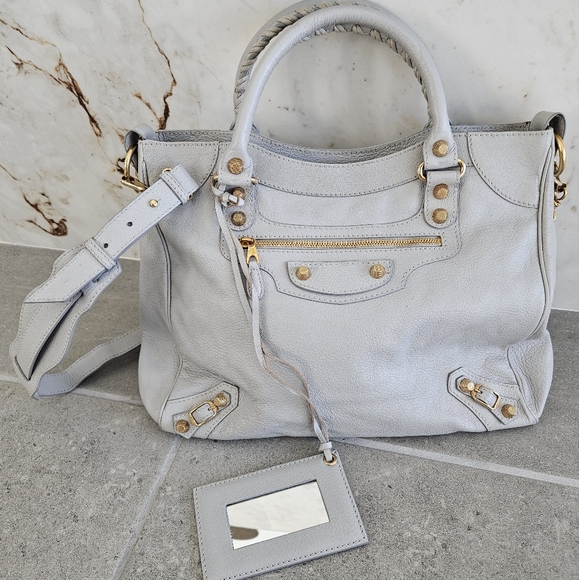 Balenciaga Light Grey City Bag with Crossbody Strap Gold accs. Medium - Picture 1 of 17